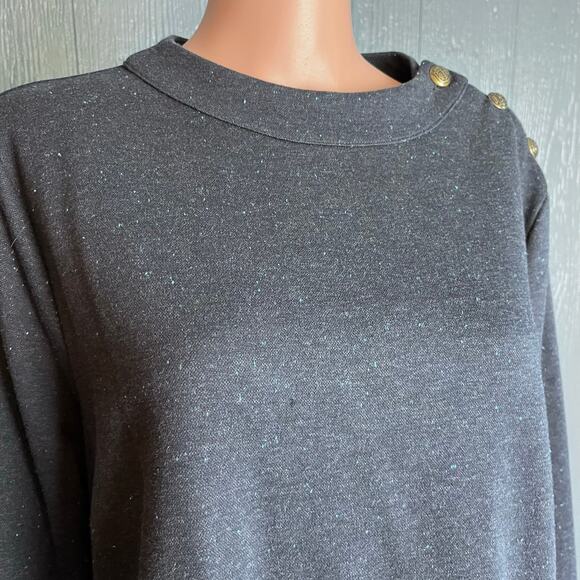 Talbots Flecked Knit Shift Dress XL Brass Look Buttons Mock Neck Preppy Office - Picture 4 of 6